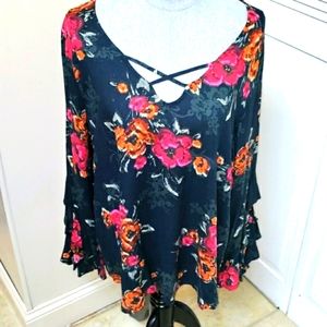 Miss ME women's blouse NWOT. Beautiful ruffled sleeves.